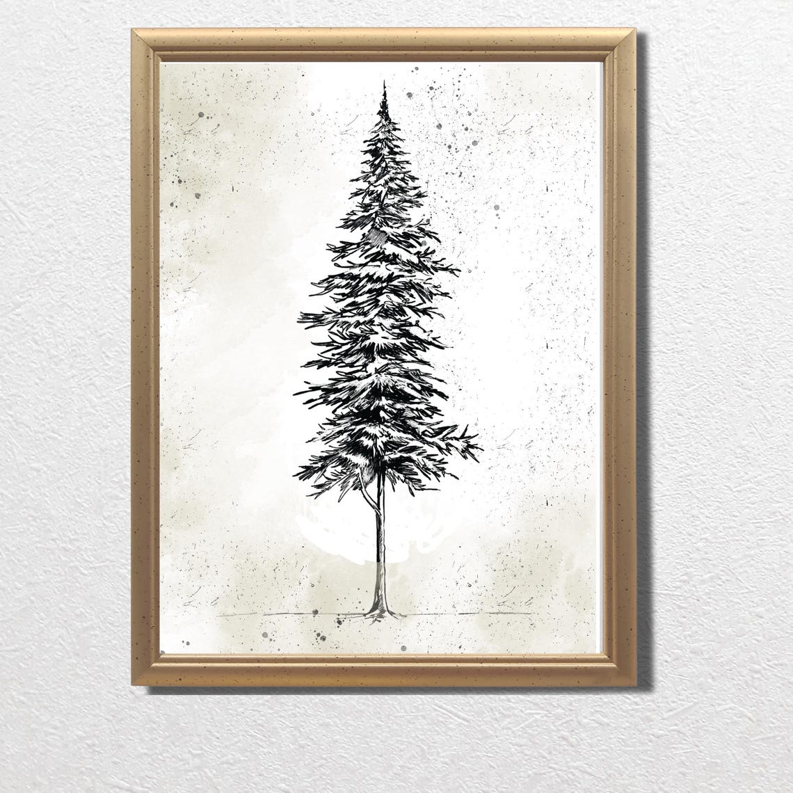 Tall Lone Pine Tree in Black Ink Minimalist Sketch Art Poster - Image 3