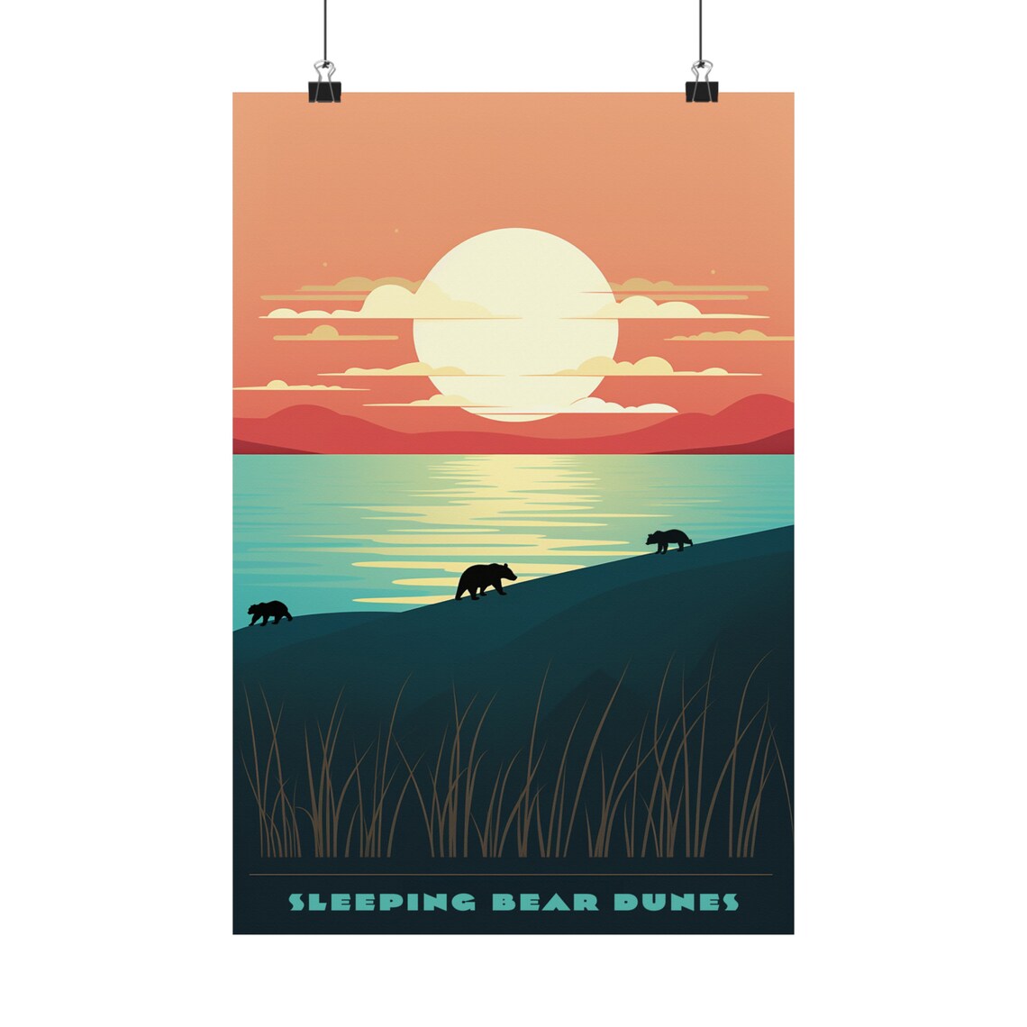 Sleeping Bear Dunes Michigan Sunset Bears Vintage Travel Poster