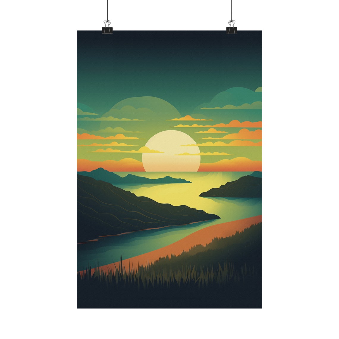 Vintage Sunset Ocean Beach Waves Retro Nautical Travel Poster Art