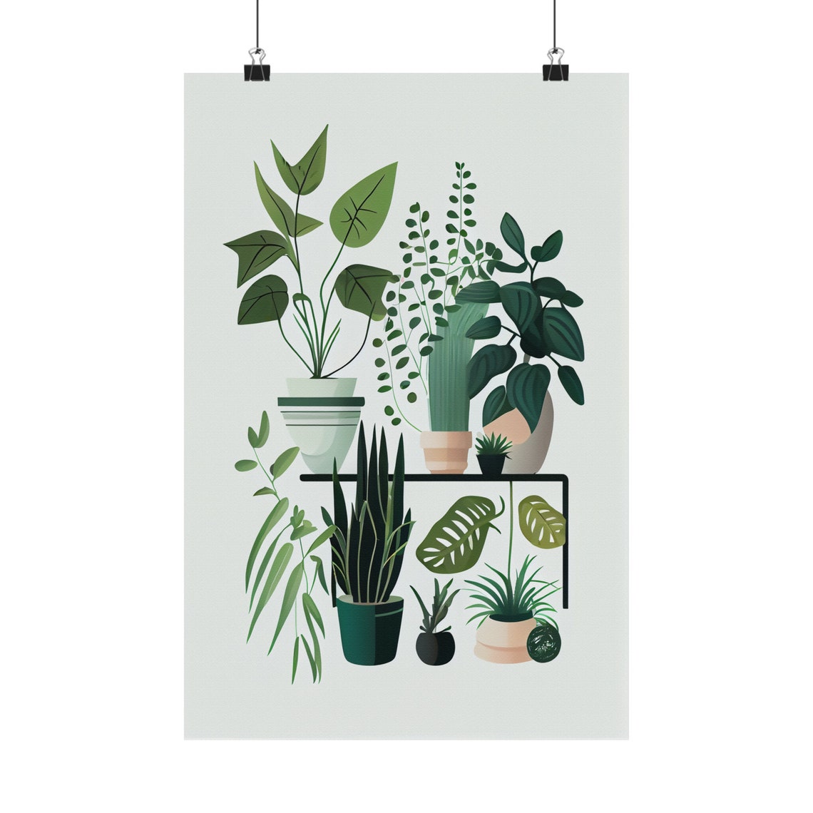Minimalist Potted Houseplants Botanical Line Illustration Poster Decor