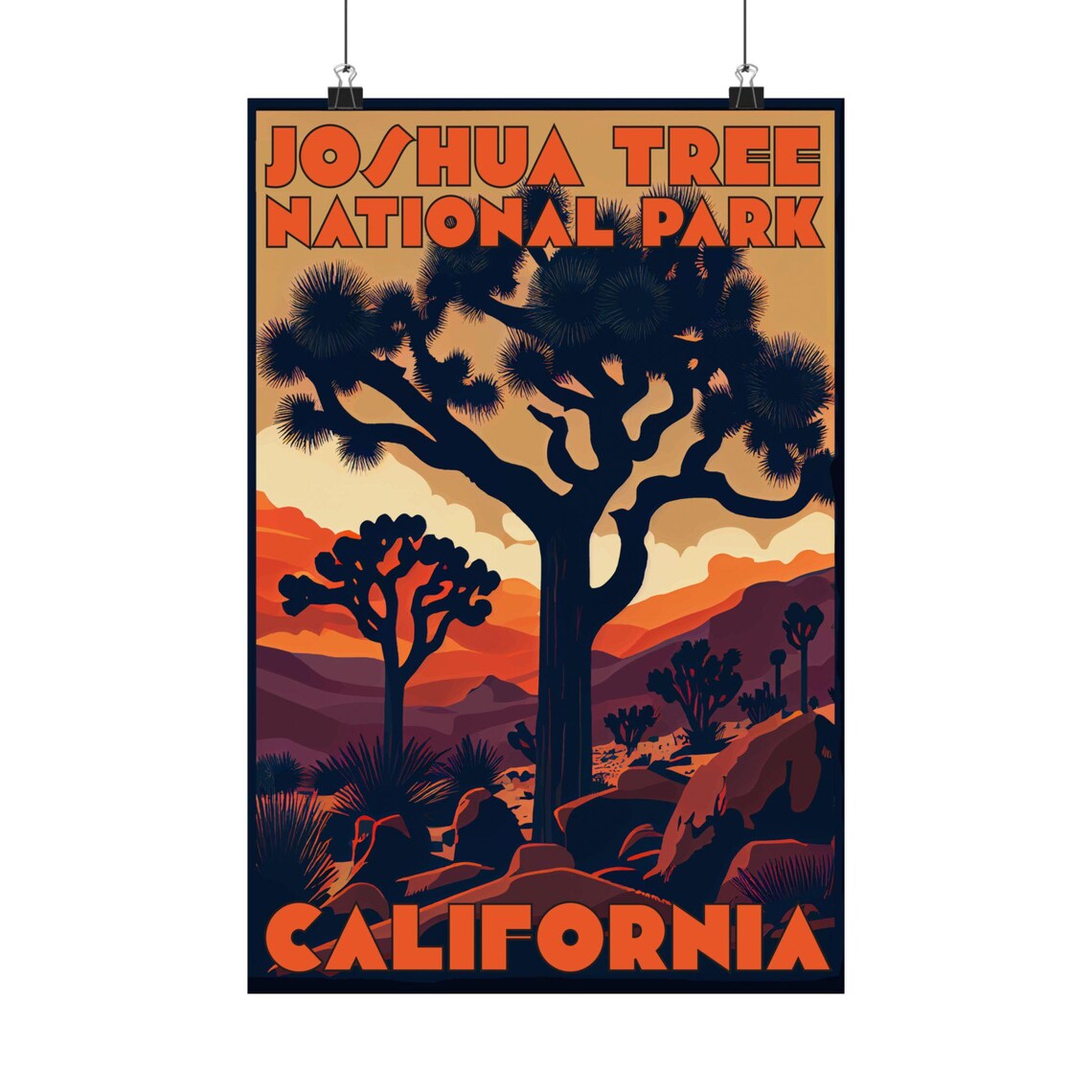 Joshua Tree National Park California Retro Desert Sunset Poster