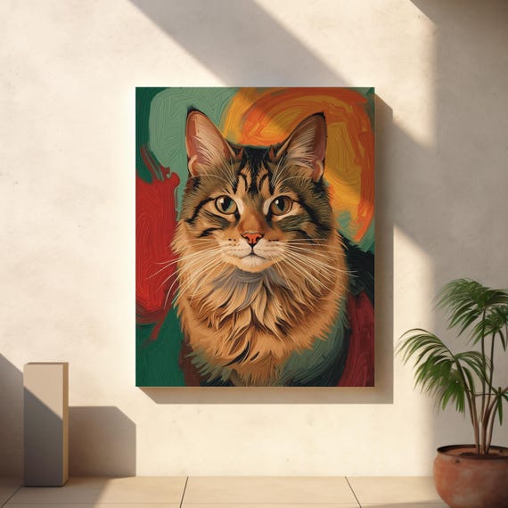 Colorful Tabby Cat Portrait Modern Art