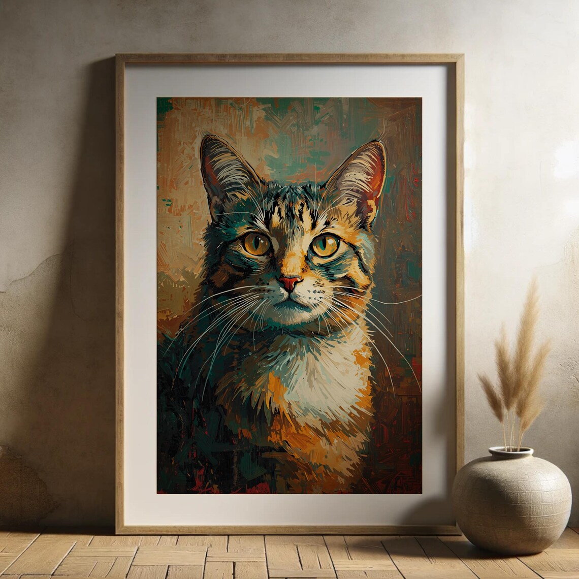 Tabby Cat Art Print, Modern Pet Portrait