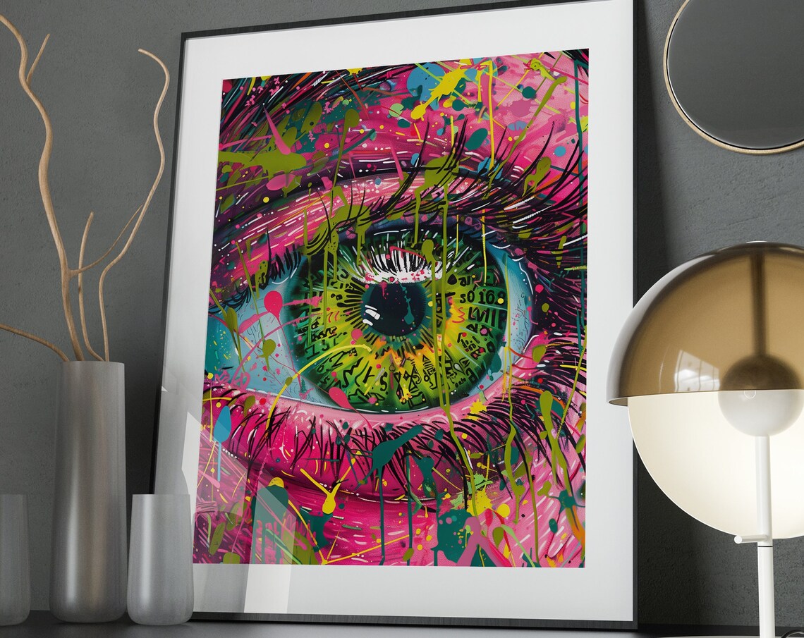 Neon Eye Pop Art Print Abstract Colorful Graffiti Wall Decor