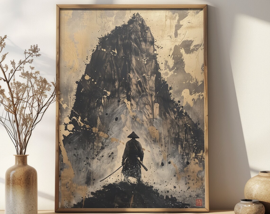 Japanese Vintage Landscape Art Print, Sumi-E Style