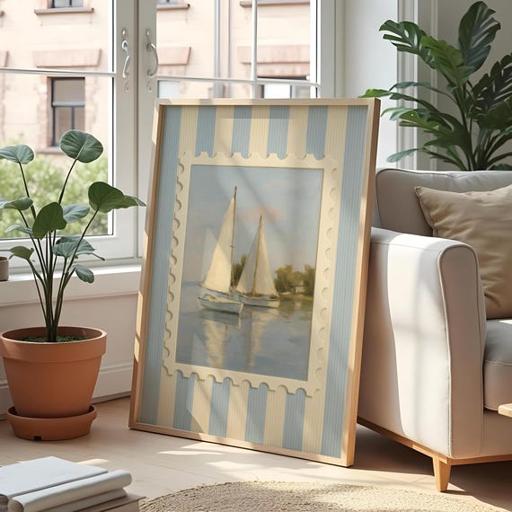 Vintage Nautical Sailboat Poster, Coastal Decor