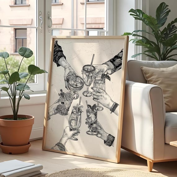 Vintage Cocktail Art Print, Retro Bar Decor