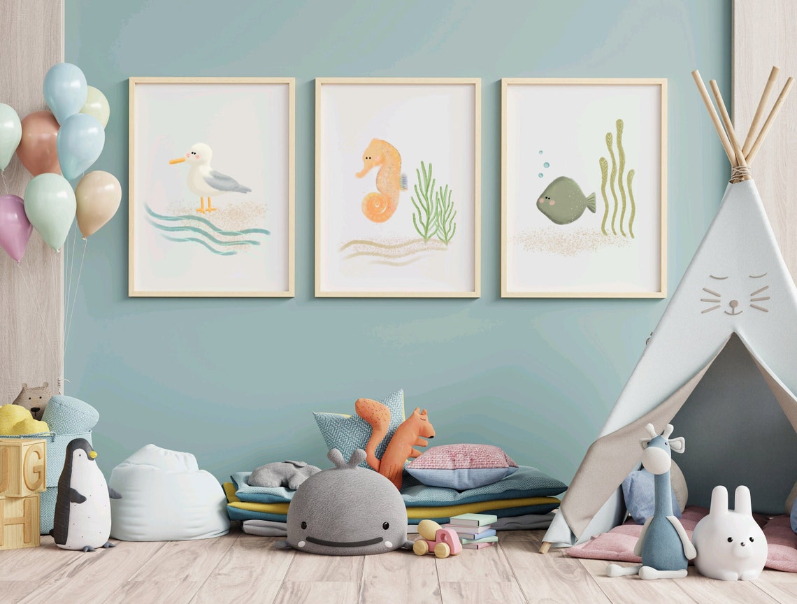 Seahorse Nursery Decor, Nautical Wall Art Print - Image 3