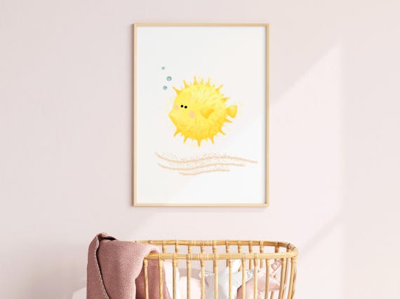 Sea Nursery Theme Blowfish Print Ocean Decor Deco Nautical Beach Baby Room Art Cute Under The