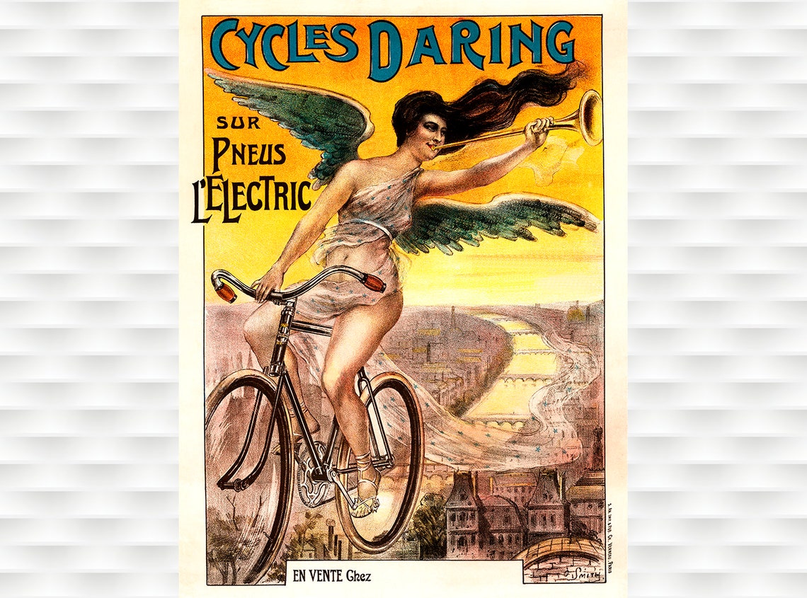Cycles Daring Pneus LElectric Winged Angel Bicycle French Poster