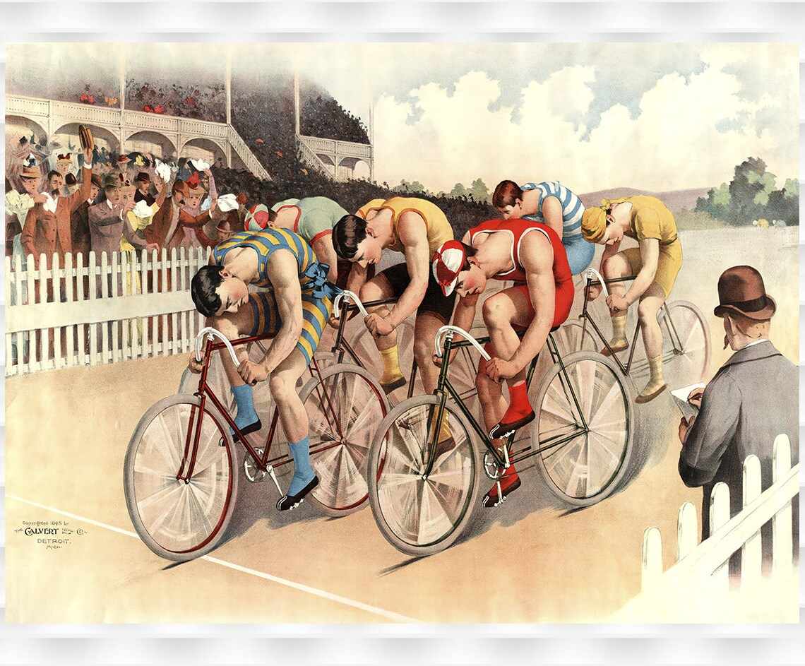 1895 Velodrome Bicycle Racers Antique Track Cycling Race Poster