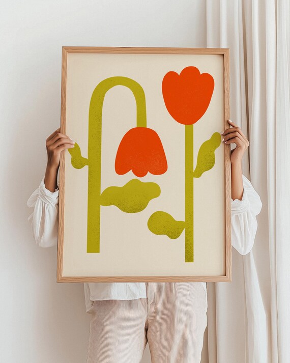 Red Tulip Abstract Modern Floral Botanical Gallery Maximalist Wall Art
