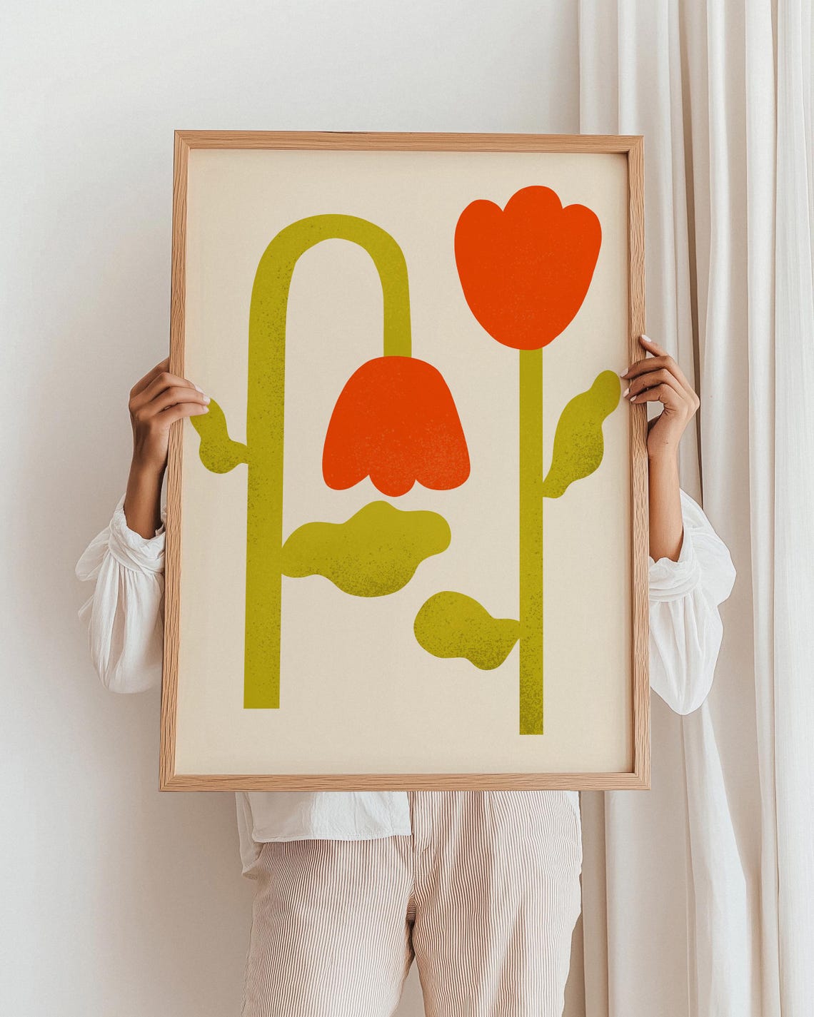Red Tulip Abstract Modern Floral Botanical Gallery Maximalist Wall Art