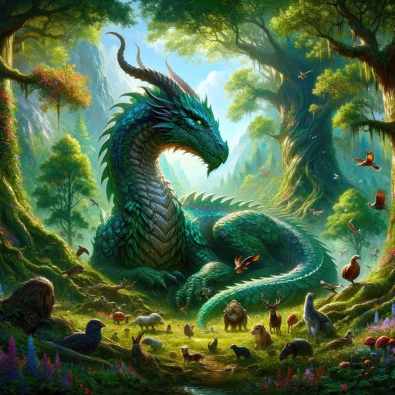 Verdant Forest Dragon Fantasy Art Print