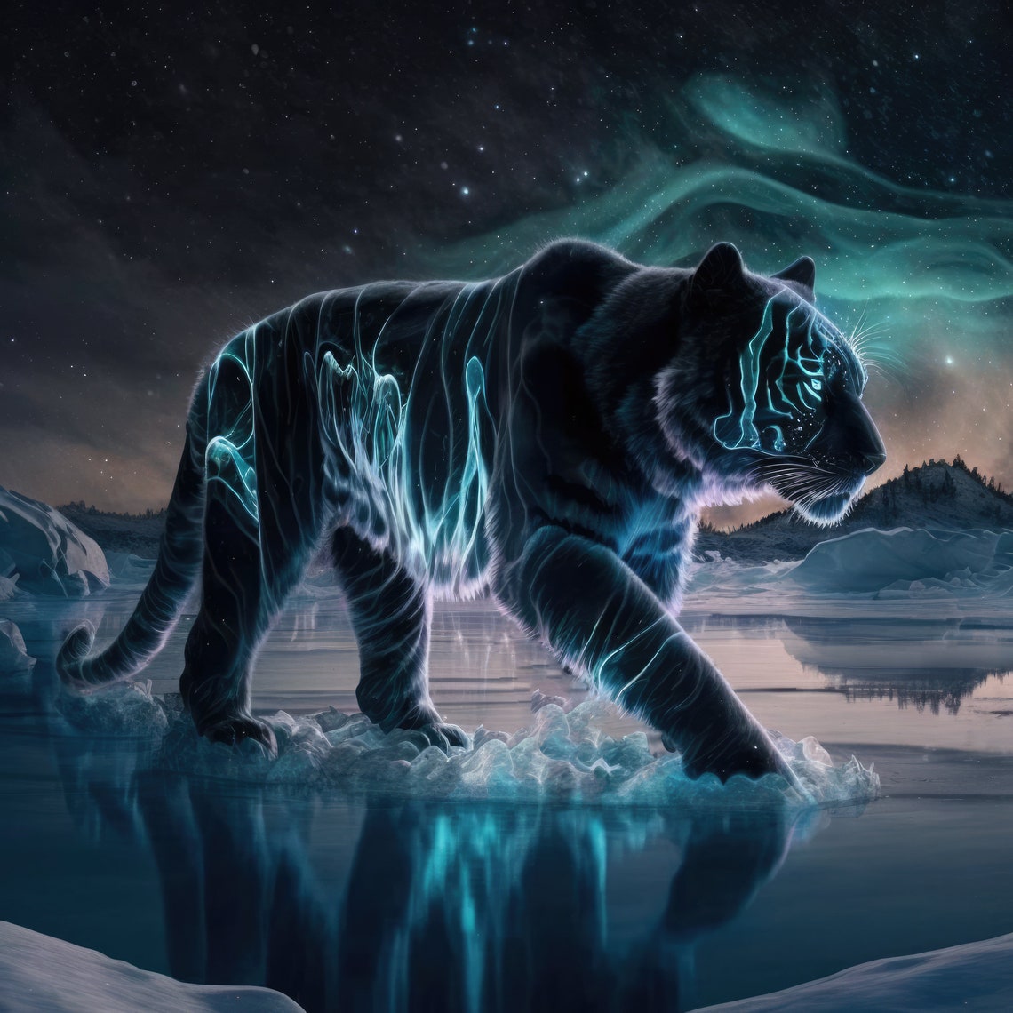 Aurora Tiger Contemporary Travel Poster