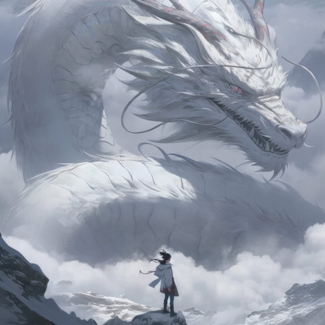 Snowy Mountain Dragon Fantasy Art Print