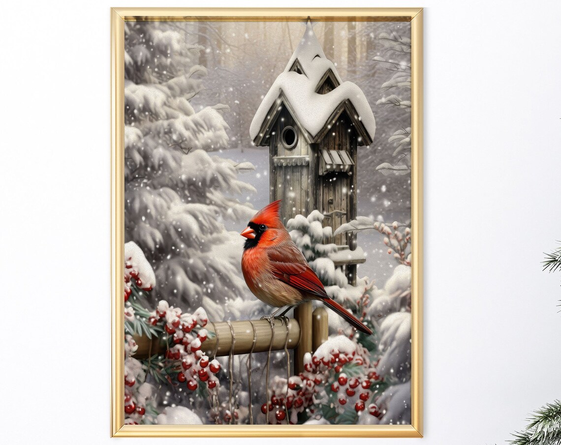 Christmas Red Cardinal Winter Snow Art Print