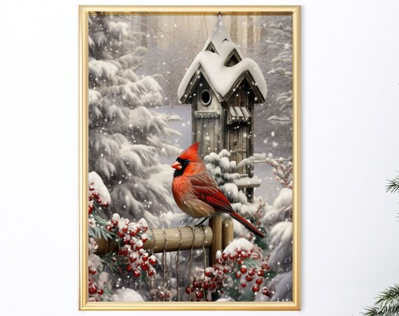 Christmas Red Cardinal Winter Snow Art Print