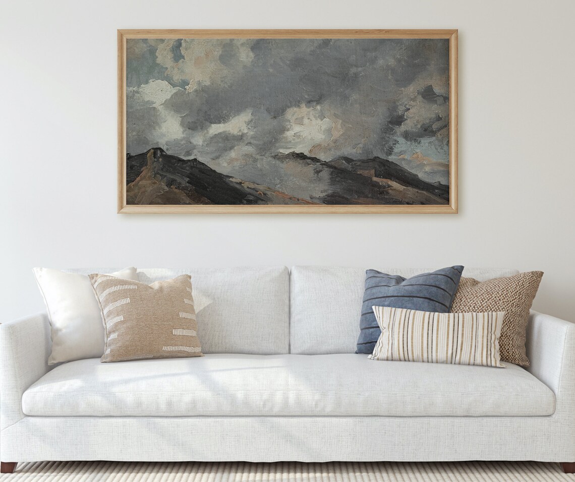 Cloudy Mountains Vintage Landscape Art Print - Image 4