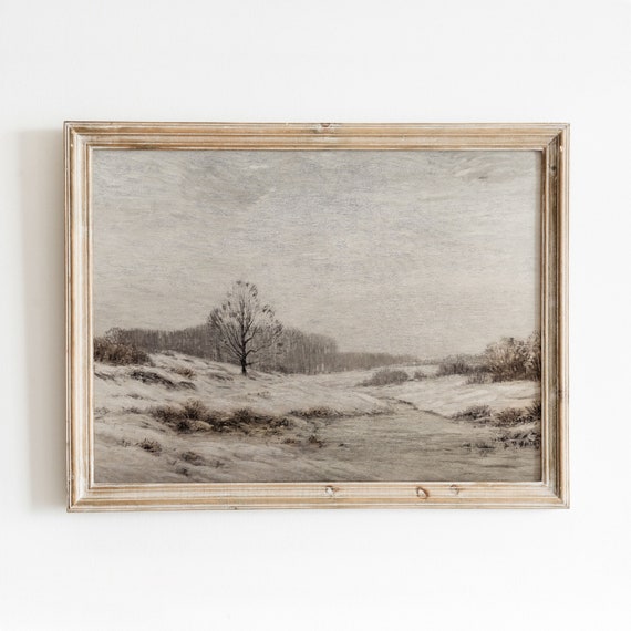 Winter Morning Vintage Neutral Landscape Art Print