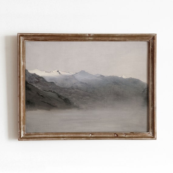 Misty Mountain Vintage Snow-Covered Landscape Art Print