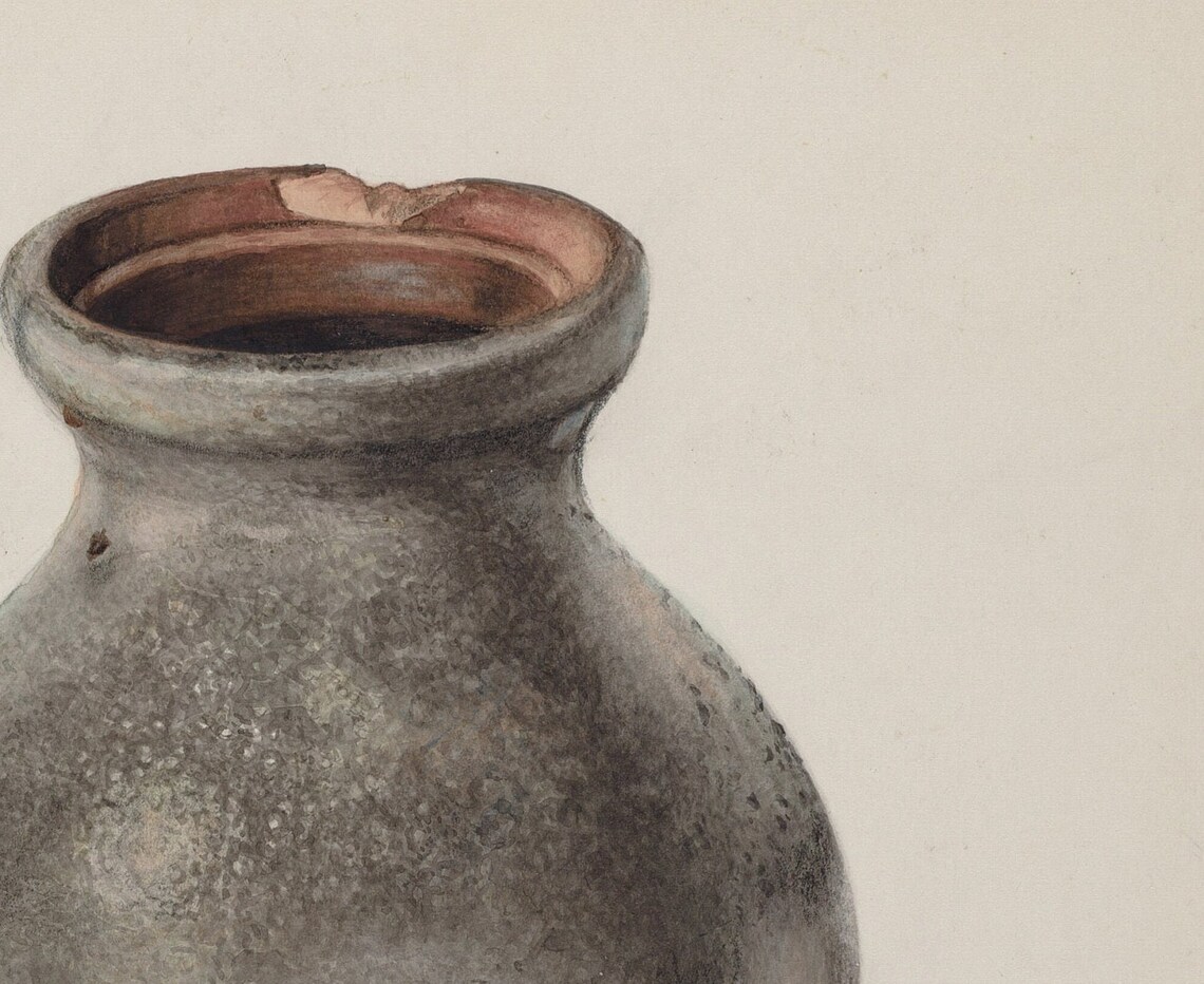 Grey Stoneware Jam Crock Vintage Ceramic Still Life Pottery Painting Poster - Image 2