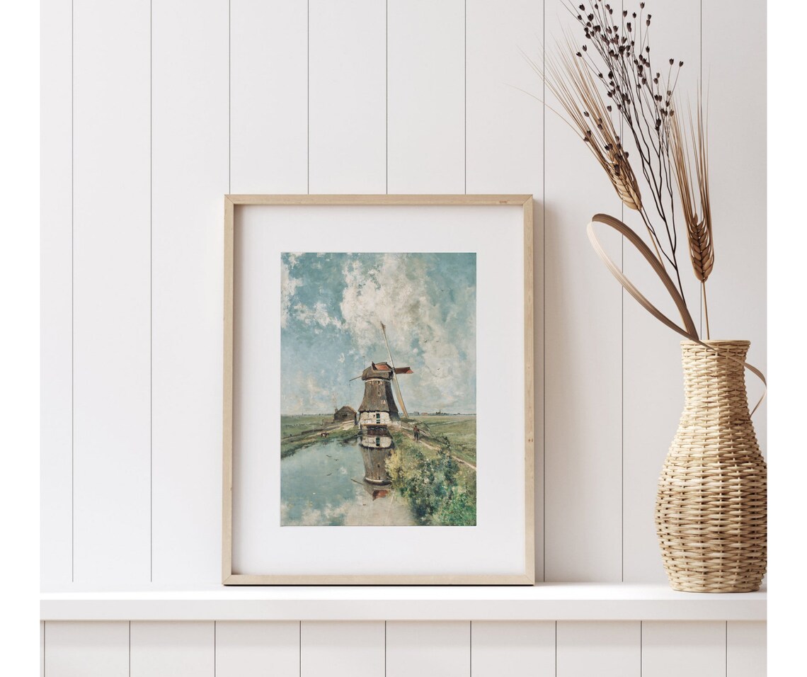Windmill On Waterway Vintage Dutch Landscape Art Print - Image 4