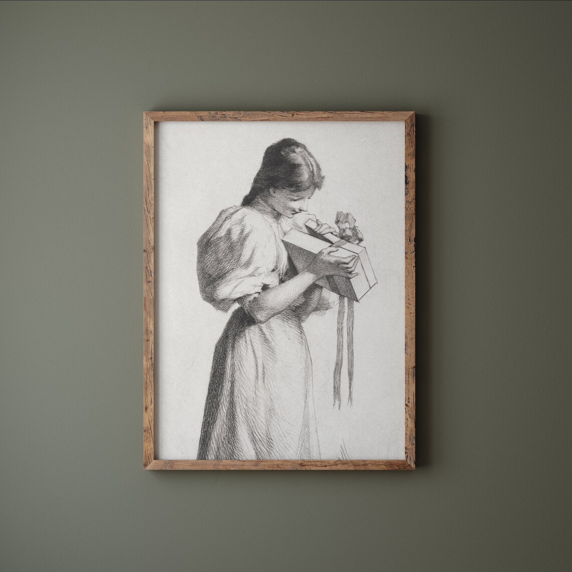 Vintage Christmas Holiday Sketch Girl Art Print - Image 3