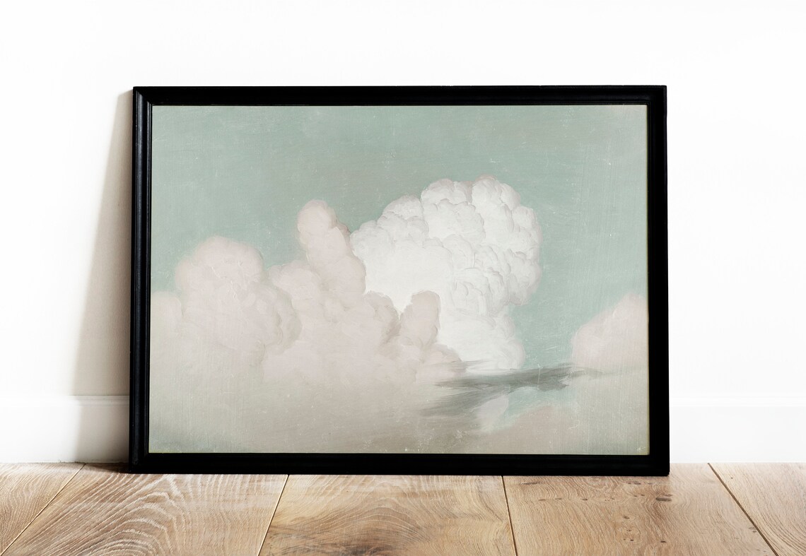 Turquoise Sky Vintage Cloud Painting, Nursery Art - Image 2