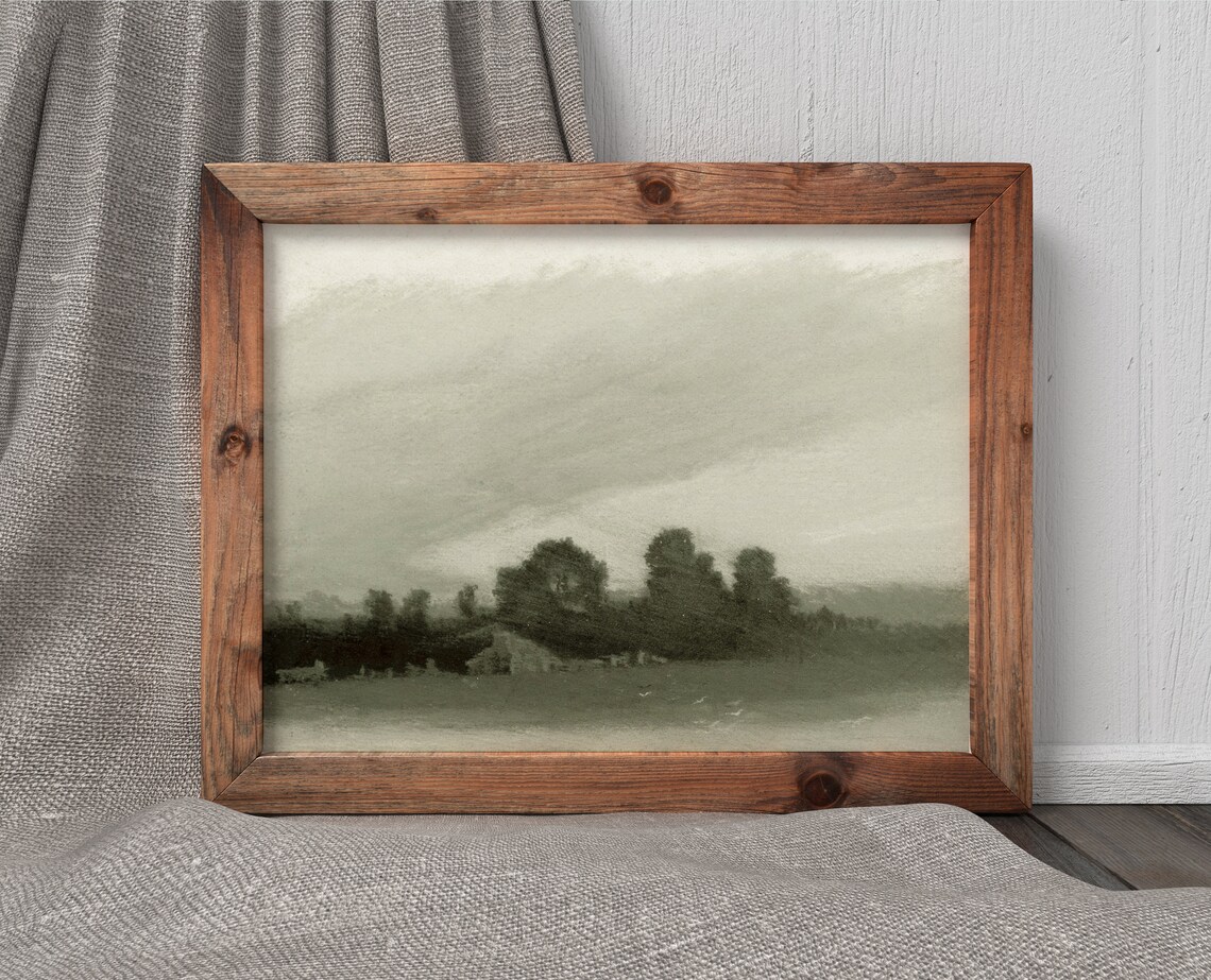 Windswept Vintage Green Landscape Art Print - Image 4