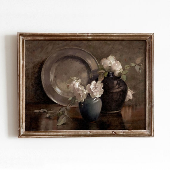 Flower Plate Still Life Vintage Kitchen Art Print