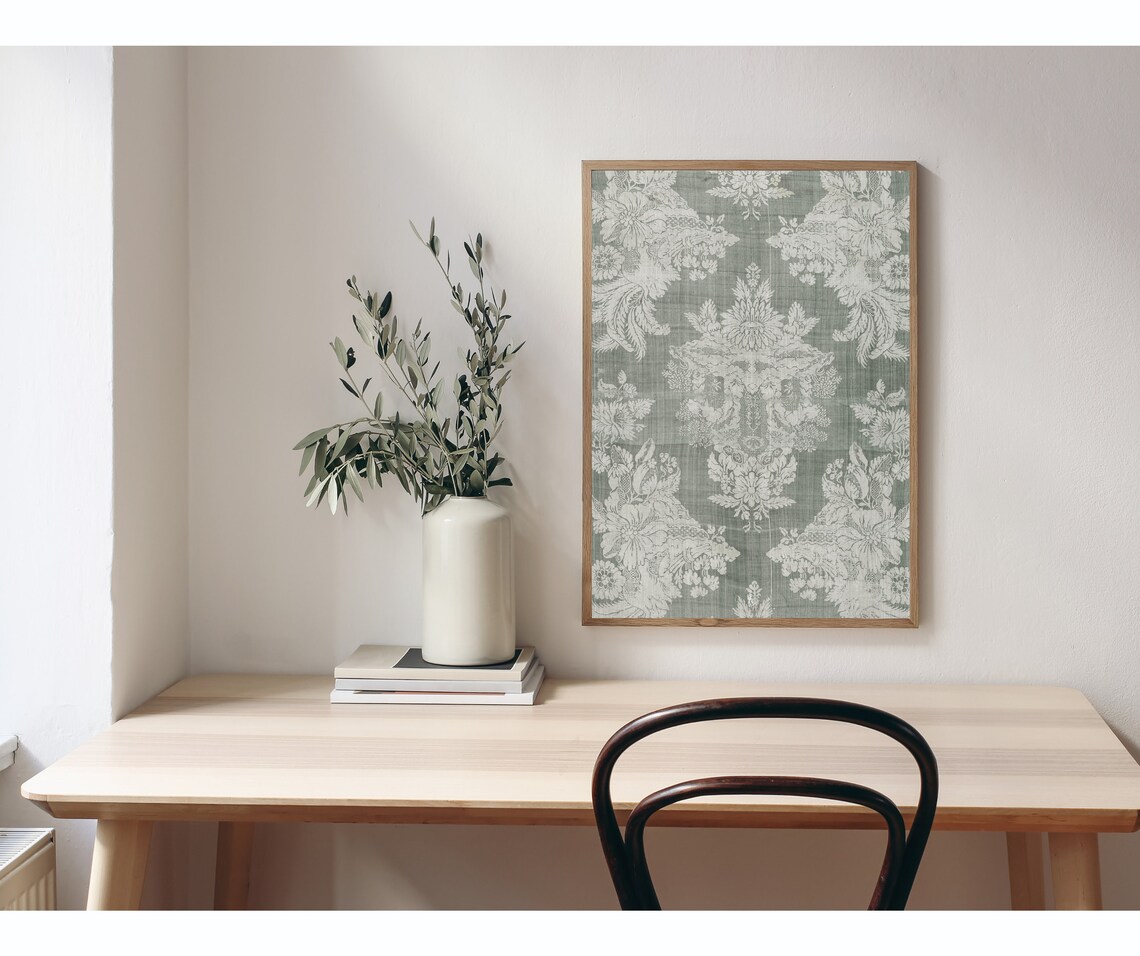 Green Damask Textile Vintage Pattern Art Print - Image 4