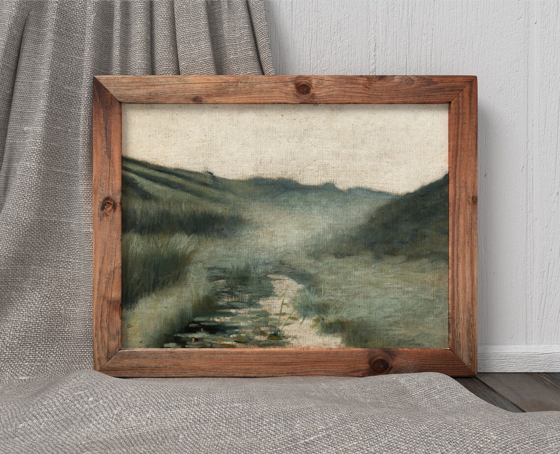 Foggy Stream Vintage Landscape Art Print - Image 3