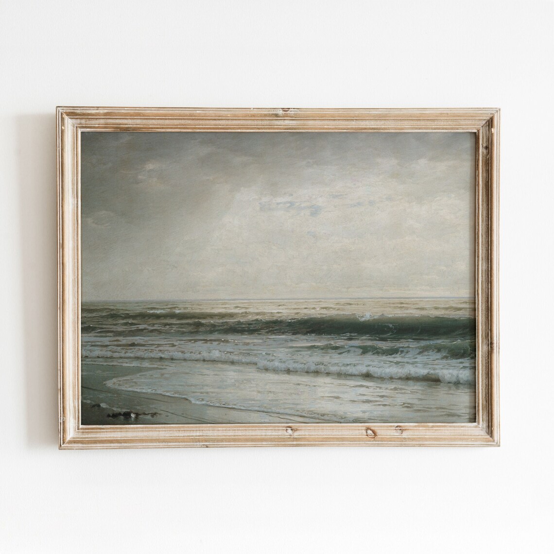 Moody Green Beach Vintage Ocean Seascape Art Print