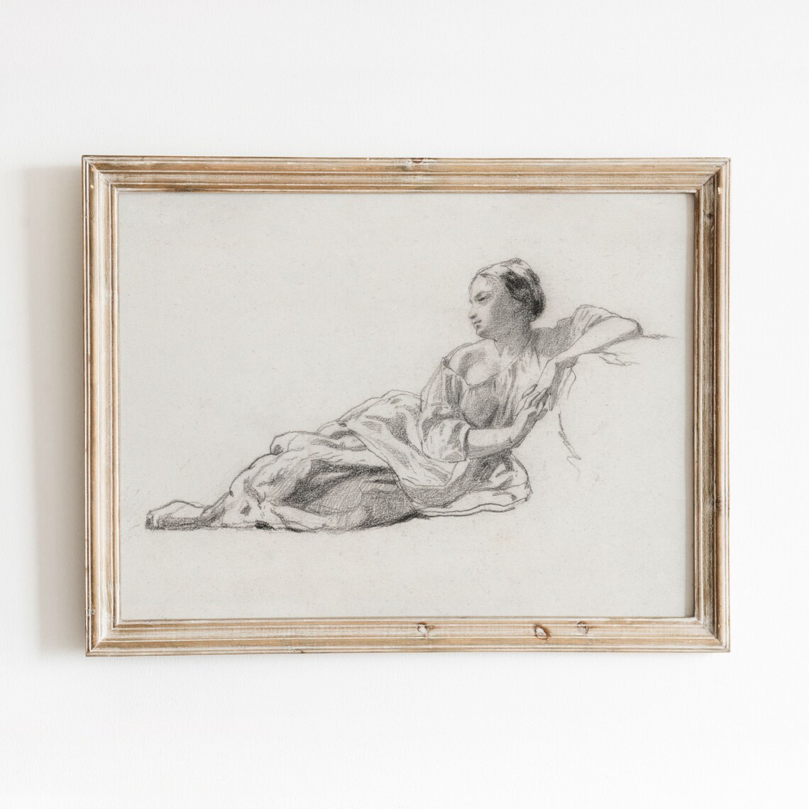 Reclining Woman Sketch, Vintage Minimal Portrait Art Print