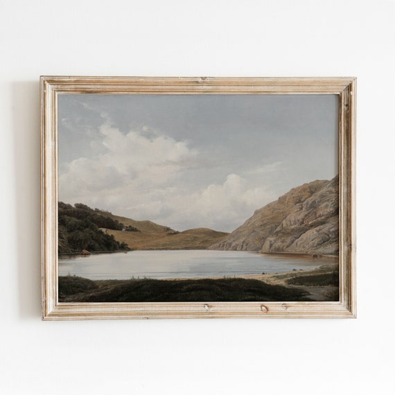 Hammers Vintage Danish Landscape Painting, Lake and Mountains