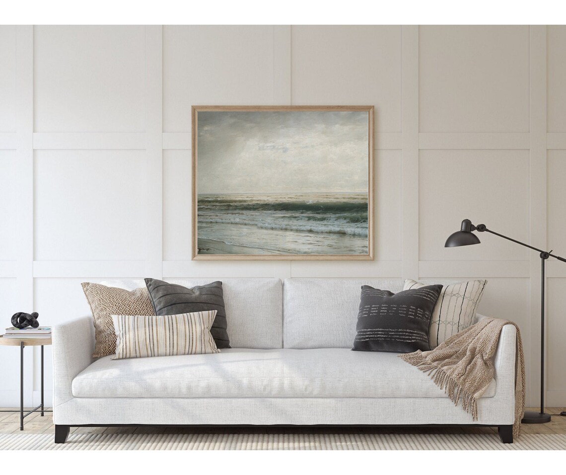 Moody Green Beach Vintage Ocean Seascape Art Print - Image 2