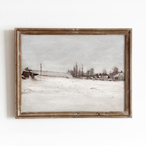 Winter Farm Vintage Snow Field Landscape Art Print