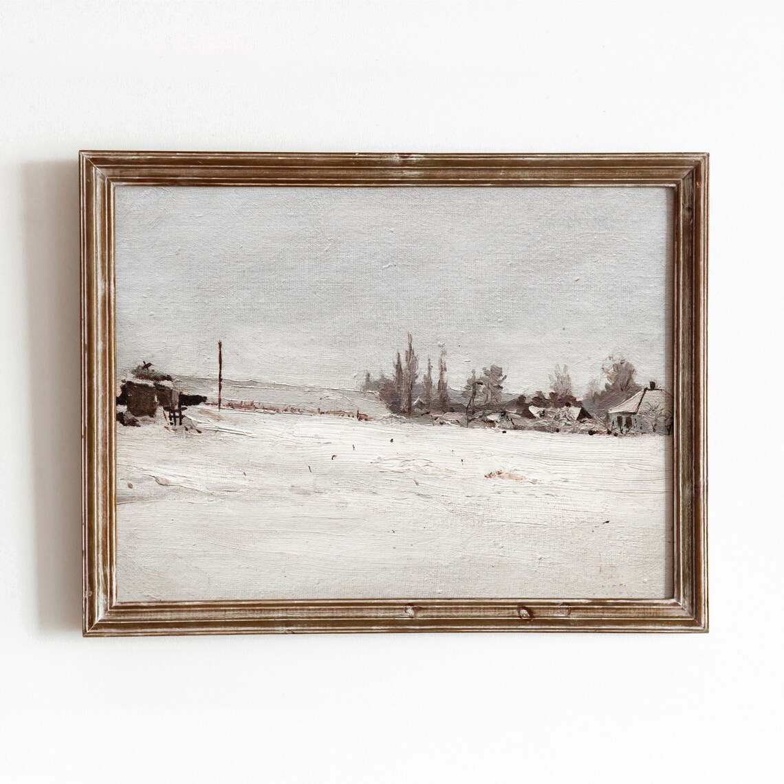 Winter Farm Vintage Snow Field Landscape Art Print