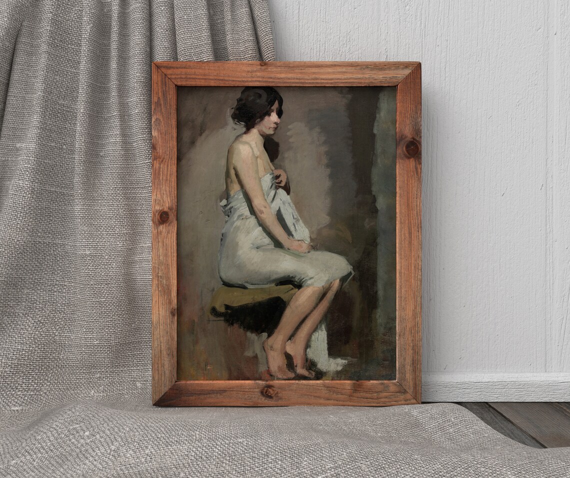 Seated Woman Vintage Lady Bathroom Art Print - Image 3