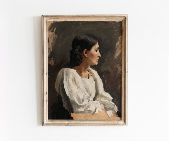 Vintage Italian Woman Portrait Art Print, Neutral Tone