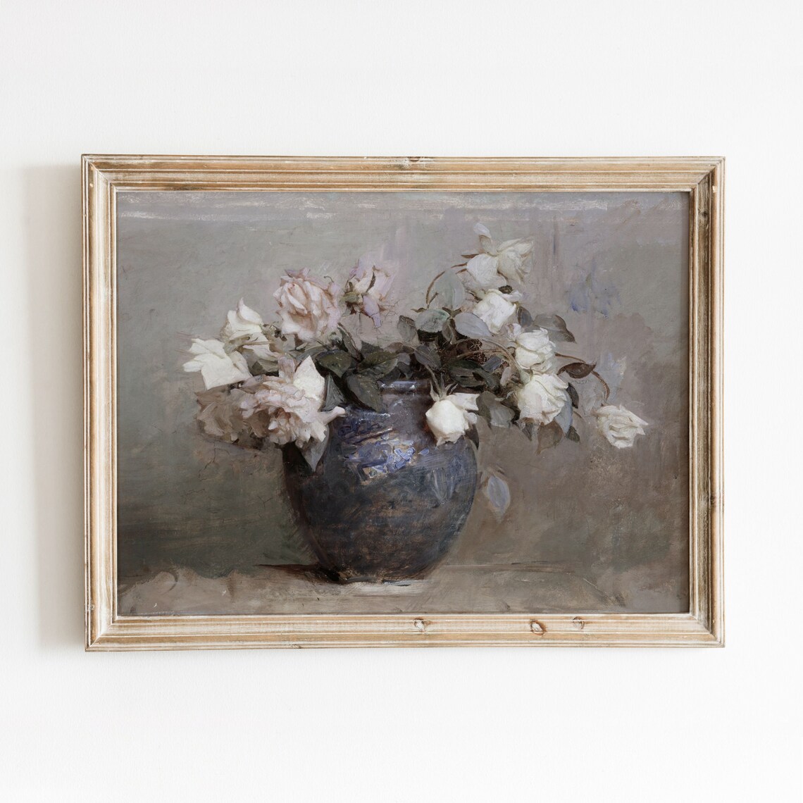 Roses In A Ceramic Vase Vintage Flower Art Print