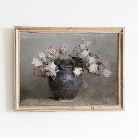 Roses In A Ceramic Vase Vintage Flower Art Print