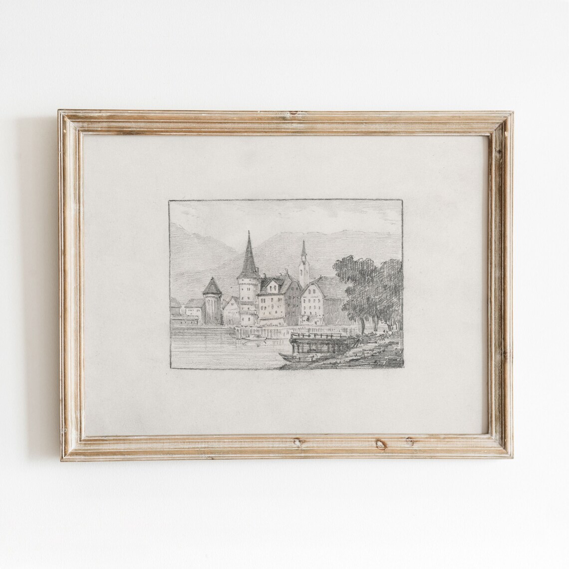 Lucerne Sketch Vintage Swiss Cityscape Art Print