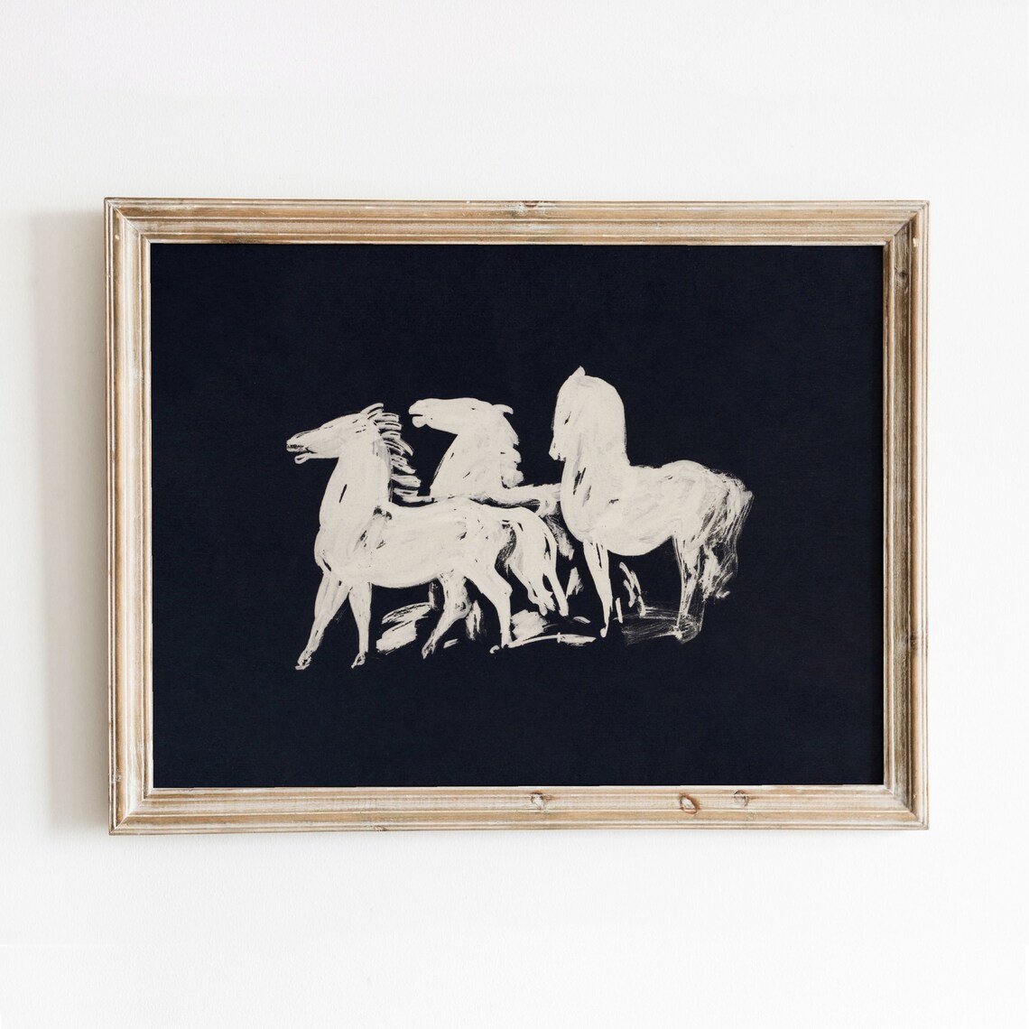 Three White Horses Vintage Minimalist Art Print