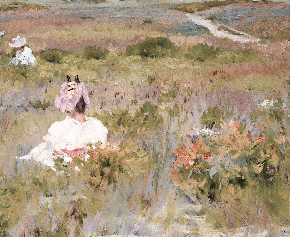 Ladies In A Flower Field Vintage Floral Landscape Art Print - Image 2