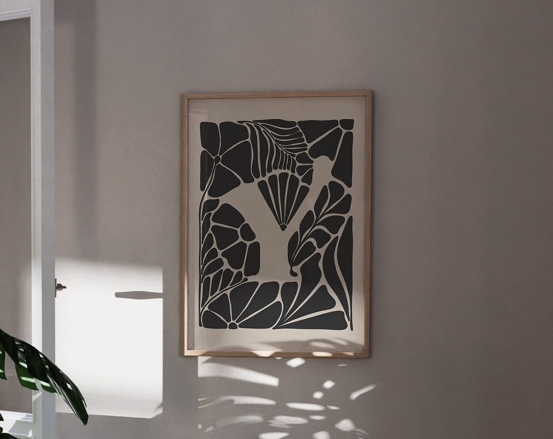 Letter Y Botanical Monogram Black Floral Initial Art Nouveau Poster