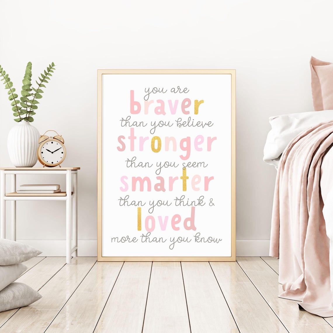 Winnie The Pooh Quote You Are Braver Than You Believe Stronger Than You Seem Girl Nursery Print Baby Girl Wall Art Toddler Girl - Image 2