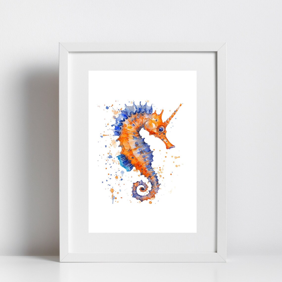 Seahorse Watercolor Orange Blue Splatter Ocean Sea Life Poster