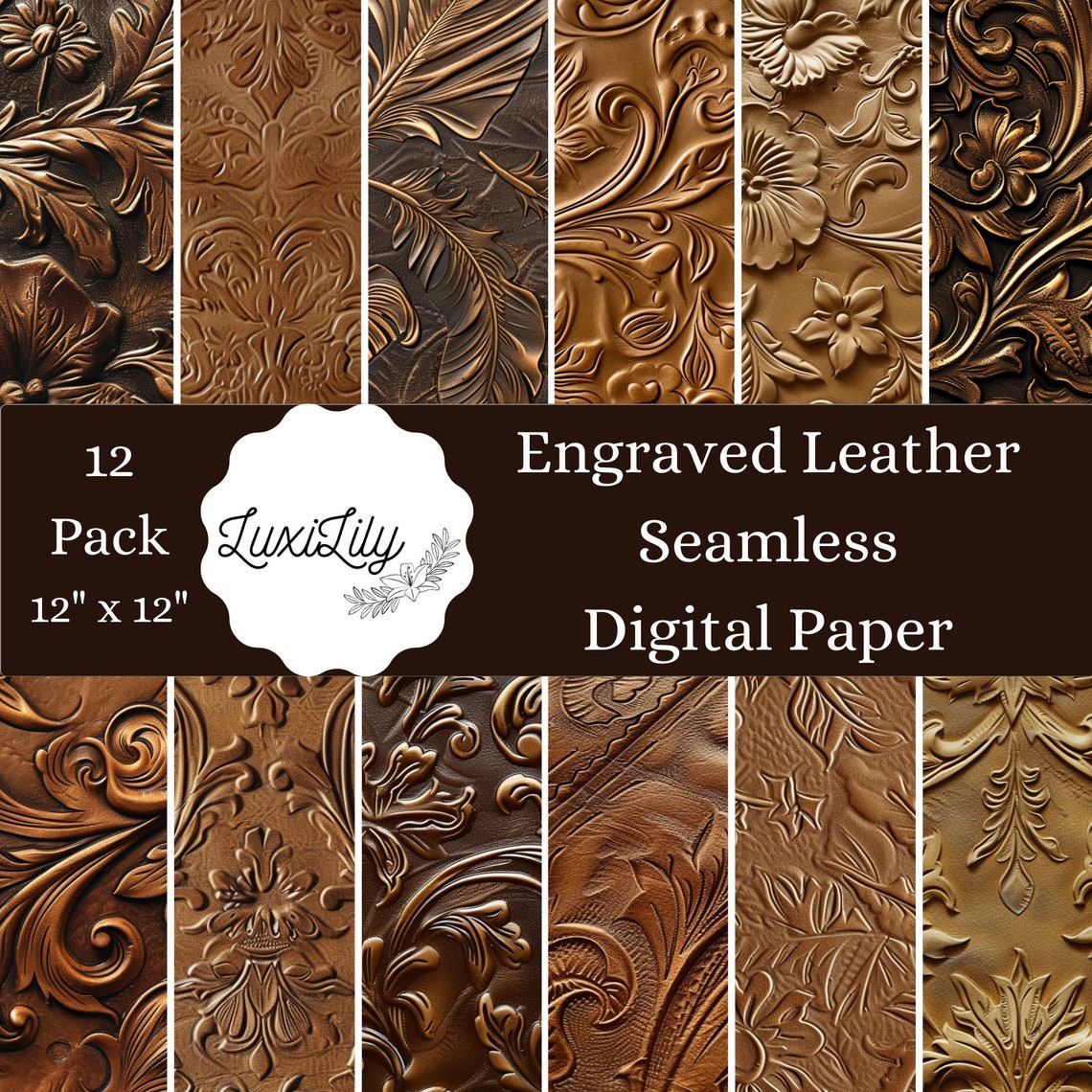 Engraved Leather Seamless Digital Paper 12 Pack Western Print
